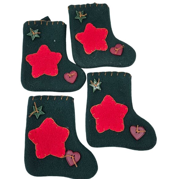 Mini Christmas Stocking Set of 18 Ornaments Red Green Felt With Applique Designs - Picture 5 of 10